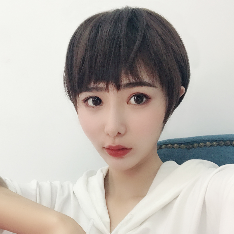 Female Dogs And Bangs Short Hair Wig Net Red Round Face South