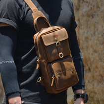 Trendy Leather Mens Bag Crazy Horse Leather Chest Bag New Retro Leather Fashion Personality Shoulder Bag Casual Mens Messenger Bag