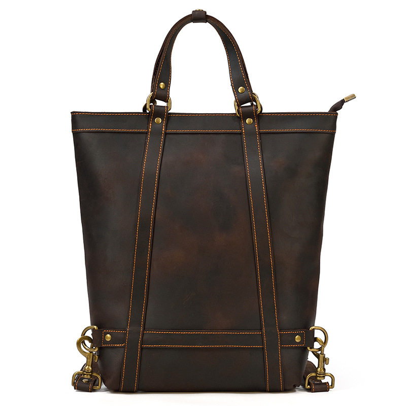 Crazy Horse Leather Travel Backpack Men's Leather Handbag Large Capacity Multifunctional Leather Briefcase Leisure Bag