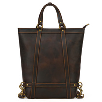 Crazy Horse Leather Travel Backpack Mens Leather Handbag Large Capacity Multifunctional Leather Briefcase Casual Bag