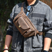 Original new retro chest bag mens bag crazy horse leather large-capacity waist bag leather multi-compartment outdoor cowhide messenger bag