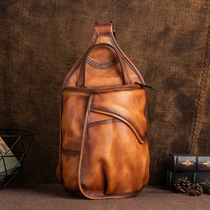 Original new planting leather chest bag retro mens leather shoulder fashion messenger bag first layer cowhide large capacity bag