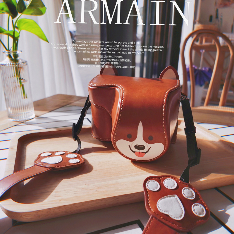 Suitable for Canon M6 M50 M50 generation M2 camera bag 200D Sony A6000 A7C chai dog 200D brown leather sheath