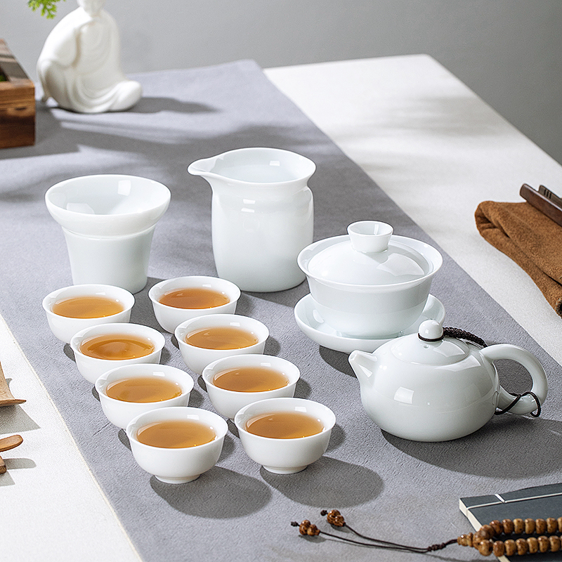 Pure white jade porcelain Chaoshan Chaoshan Gongfu tea furniture set family home office Small number Chaozhou Yufu tea cup Weschpot special price