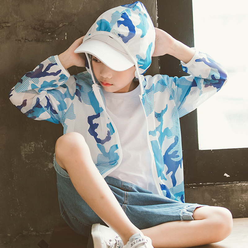 South Korean boy sunscreen wear thin Chinese boy foreign pie Children boy Summer breathable ice silk anti-ultraviolet jacket