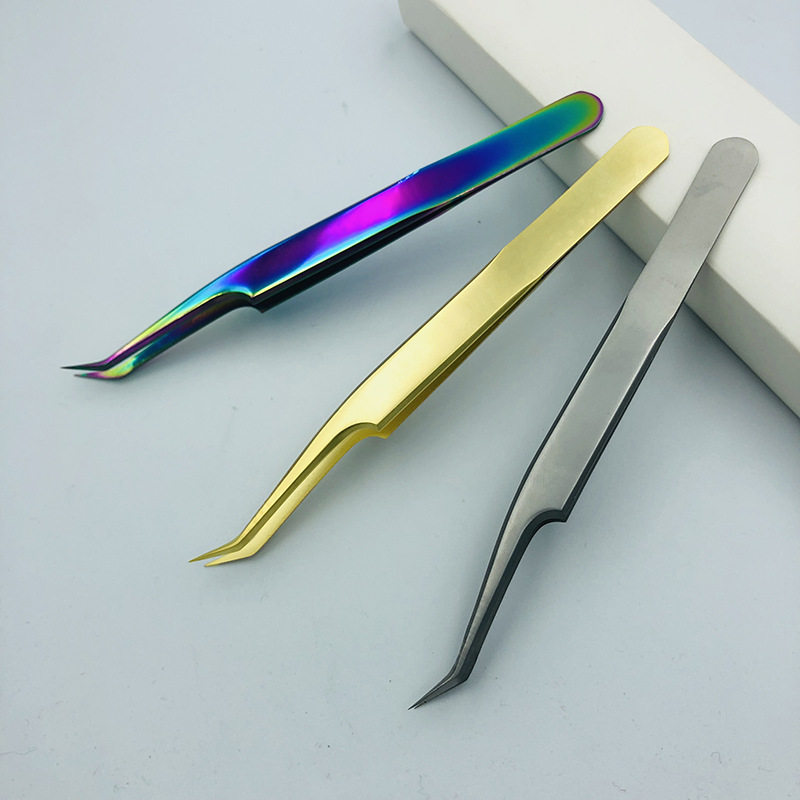 High-density elbow tweezers grafting eyelashes queen clip princess clip color golden blossom eyebrow clip OEM customization