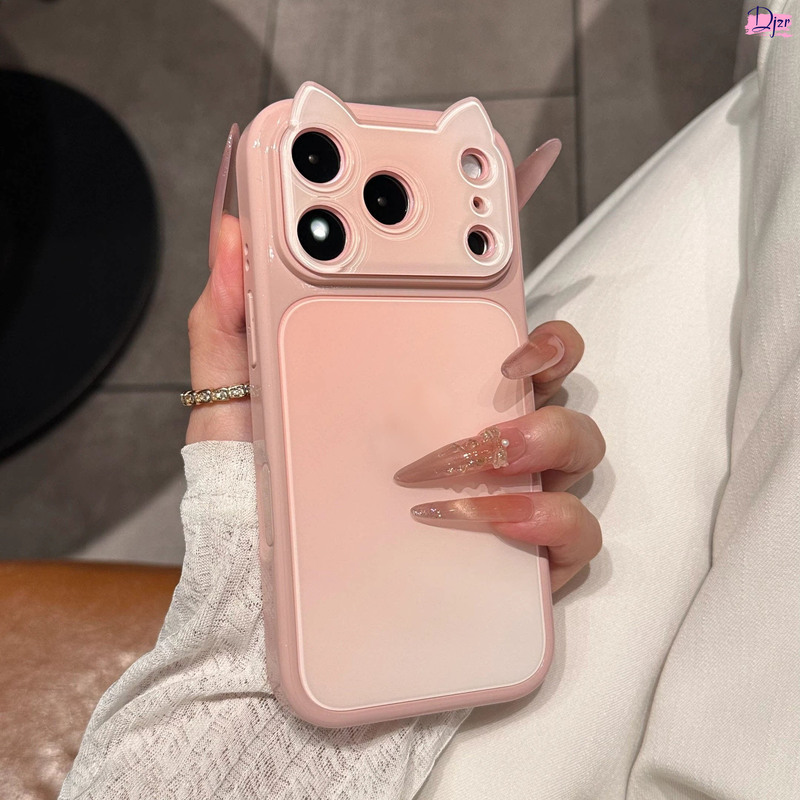 British Gradient Cat Ear Phone Case for Apple iPhone 17 Pro Max, New Model 16 Pro with Large Window, Cute Full-Cover Shockproof Case for 15, High-End Feel for 14, Protective Case for 13 Pro for Women