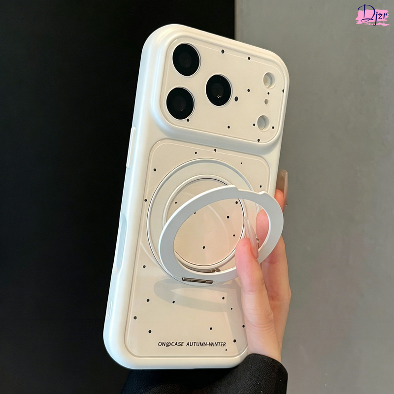 British Milky White Splash-Ink Polka Dot Case Suitable for Apple iPhone 18 Pro Max, New Model 17 Pro with Stand, 360-Degree Rotation, Super Popular 16 Pro Full Coverage, 14 Shockproof, 15 Pro Protective Case