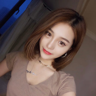 Korean Wig for Women, Short Hair, Middle Parting, No Bangs, Natural and Realistic Bobo Style, Short Hair for Round Face, Fluffy, Face-Shaping, Inward Curl Set