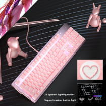 New girly pink gaming mechanical wireds keyboard 104-key USB