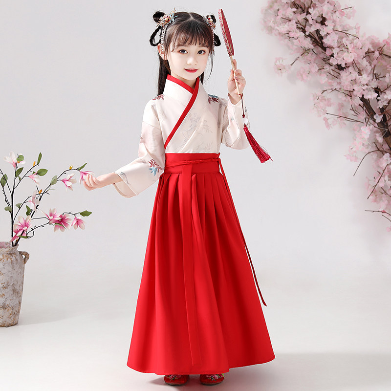 Child Hanfu Spring Autumn Season Girl's Ancient Costume Show China Wind Jacket Dresses Superfairy with Elegant Breeder and Tang Costume