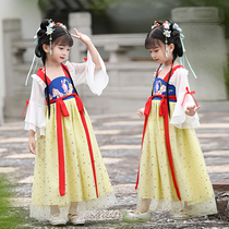 Hanfu Girls Tang Costume Little Girl Summer Thin super fairy Children China Wind Guodie dress with dress Skirt Baby skirt