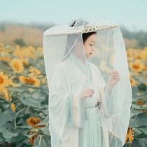 Hanfu ancient wind hat bucket hat with yarn men and women Grand-man guests ancient clothes accessories for children Photographic props bamboo woven hat veil