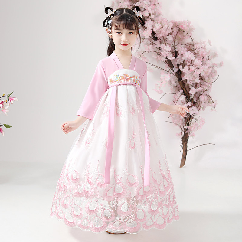Hanfu Girls dress Chinese style Super fairy skirt Spring and Autumn children's costume Fairy elegant Cherry blossom princess Tang dress