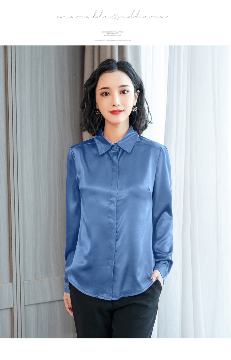 VK旗艦店 韓國風復古氣質淑女彈力緞面襯衫長袖上衣