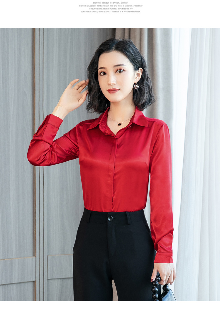 VK旗艦店 韓國風復古氣質淑女彈力緞面襯衫長袖上衣