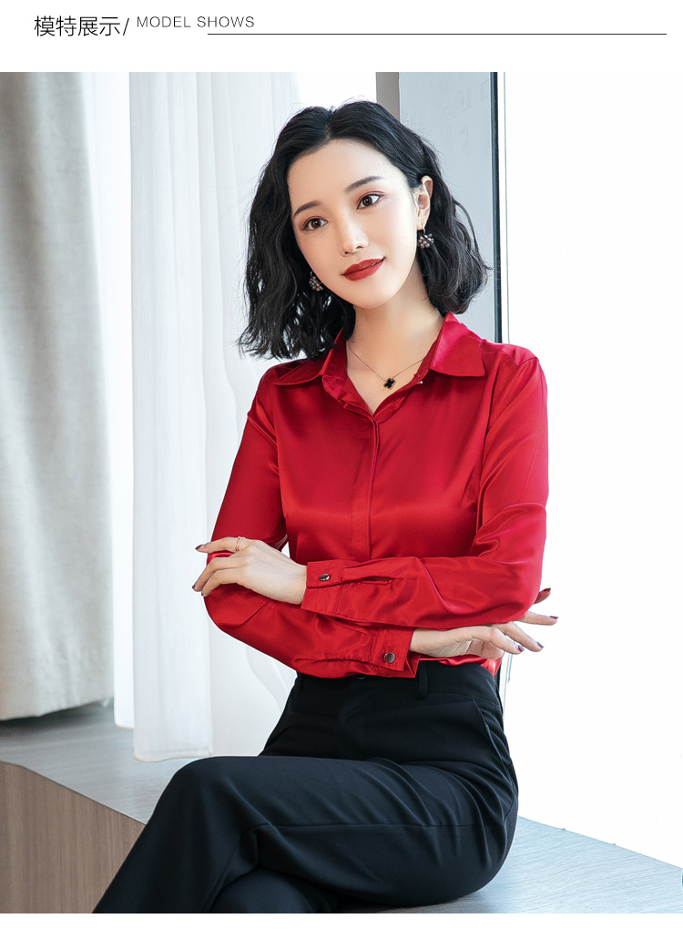 VK旗艦店 韓國風復古氣質淑女彈力緞面襯衫長袖上衣