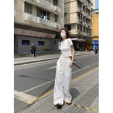PPHOME甜欲绵绵~辣妹短款百搭白色短袖+ins风白色宽松阔腿直筒裤