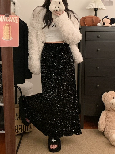 Дизайнерские осенние блестки для ногтей, поясная сумка, длинная юбка, тренд сезона, высокая талия, рыбий хвост