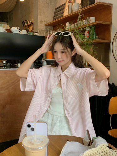 Мультяшная летняя рубашка, с вышивкой, воротник поло