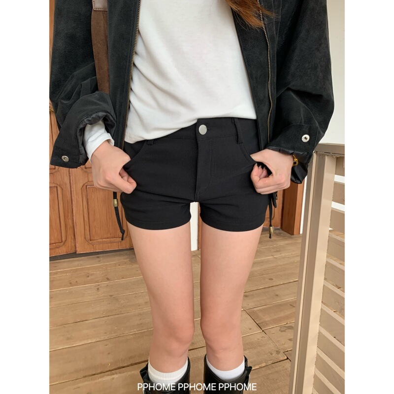 Pphome Homemade~Miu Style Girl Group Shorts, Early Autumn Black Elastic High-Waisted Slimming and Leg-Lengthening Ultra-Short Pants Pphome Homemade~Miu Style Girl Group Shorts, Early Autumn Black Elastic High-Waisted Slimming and Leg-Lengthening Ultra-Short Pants