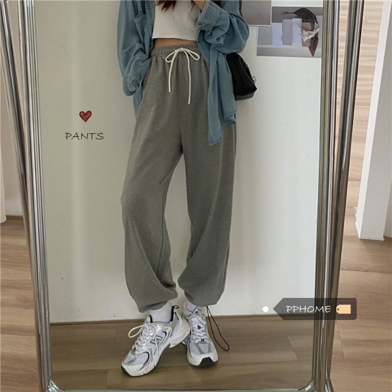 PPHOME casual daily BI into~Korean minimalist lazy small handsome retro bunched sports casual pants