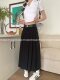 PPHOME Homemade ~ Draped Suit Skirt Classic Pleated Long Skirt Summer High Waist A-Line Thin Suit Skirt