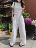 PPHOME甜欲绵绵~辣妹短款百搭白色短袖+ins风白色宽松阔腿直筒裤