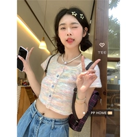 Радужная хлопковая трикотажная короткая милая летняя футболка