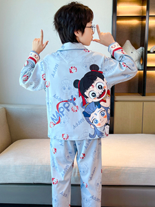 Boys' Pajamas, Class a Pure Cotton, Popular Cartoon Nezha and Ao Bing, Spring and Autumn Long-Sleeve Home Wear Set for L