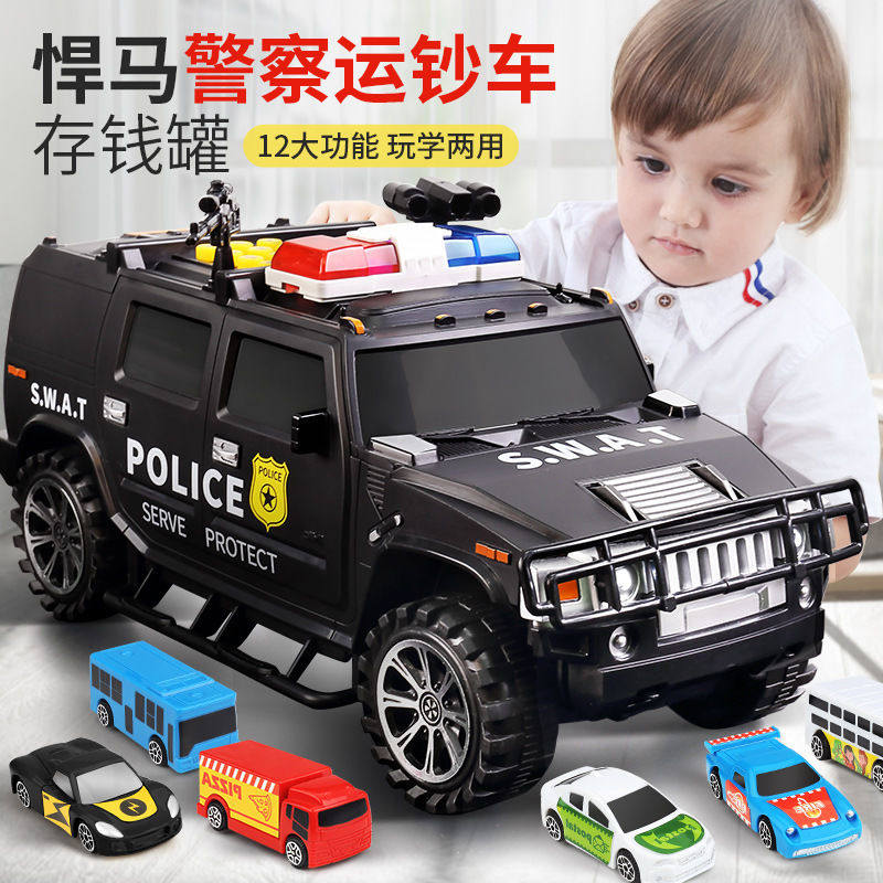 Douyin same style police car banknote transport piggy bank creative piggy bank anti-fall net red fingerprint combination lock car children