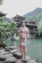 Yellow Pussy Original Peach Know No Printed Cardiotheca Style Qipao Improved Summer Length And Delivery And Hanging Accessories