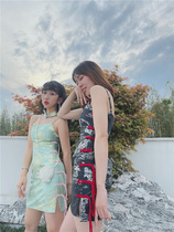 The yellow pussy original brought with the Cangwave Pavilion national wind jacquard bump color disc buckle suspension band dress short skirt spring and summer delivery collar