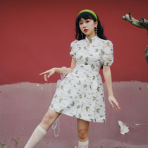 Chicks chick original Spring Dot Round Dance Song Solid Jacquard Girl Sensation Cute China Wind Short Qipao Princess Sleeve