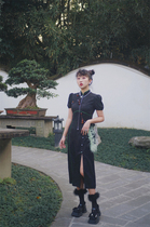 Yellow pussy classmates original homemade ink tiger tiger printed satin noodles splicing Chinese wind improved sweet and cool qipao