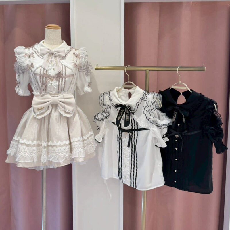 Salted Fish Legend Liz Original Summer New Lace Trim Off-Shoulder Mass-Produced Teardrop Style Lolita Short-Sleeve Shirt