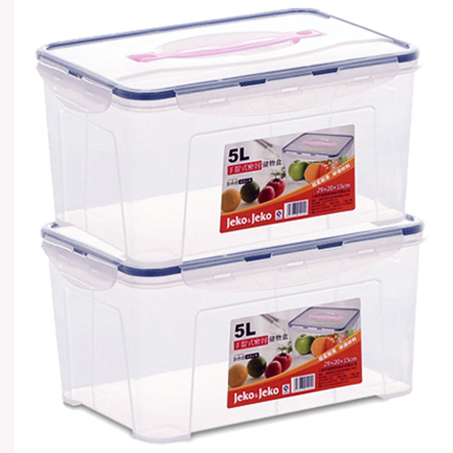 Jeko sealed box 5L portable kitchen ຕູ້ເຢັນເກັບຮັກສາອາຫານເມັດພາດສະຕິກ crisper box ໂປ່ງໃສຂະຫນາດໃຫຍ່ 5 pack