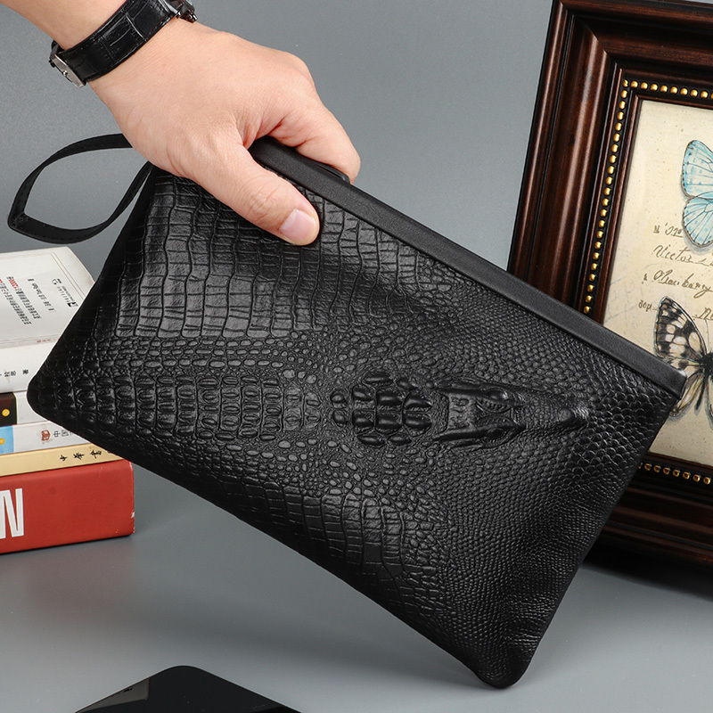 Newbie Men's Genuine Leather Clutch Bag, Crocodile Pattern Small Clutch Bag, Men's Handbag, Fashionable Trendy Brand Large Capacity Wallet