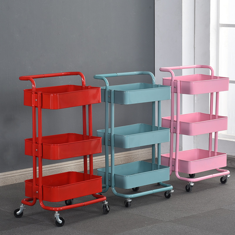 Beauty salon trolley landing multi-layer wheeled removable storage car beauty car three-tier shelf hairdressing manicure