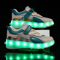 Neon meets Storm Walking Shoes Children Contractions Boy Four Wheels Skating Skate Shoes Generation Step Deformed Girl Shoes With Wheels