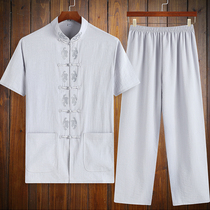 Summer Chinese Tang suit men short sleeve suit old grandpa clothes dad summer middle-aged Chinese mens clothing