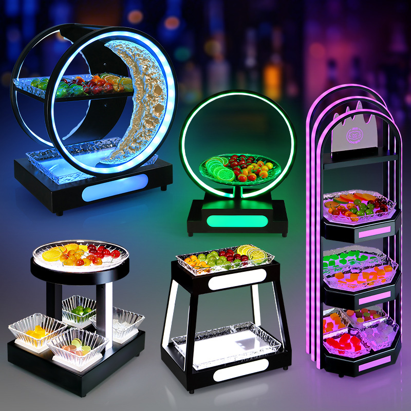 New Led Light-Up Bar Moon Fruit Tray, Colorful Iron Art Ktv Special Fruit Tray Stand, Nightclub Snack Tray Platter