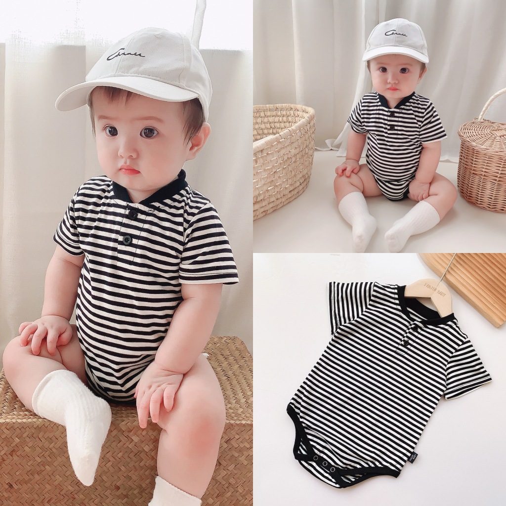 Net red baby jumpsuit summer clothes thin cotton striped western style bag fart clothes baby romping clothes newborn clothes