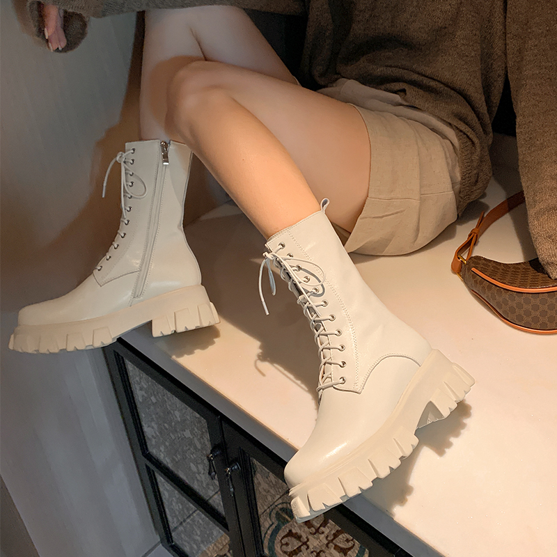 Cat Lord Homemade White Martin Boots Lace Mid-Barrel Thick Bottom 2022 New Autumn Winter Display Slim Net Red Riding Boots Children