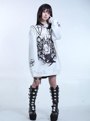 ITAMI's original dark subculture mass-produced black and white silver fox fleece hoodie for girls is a niche Chinese trend gothic punk