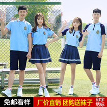  Middle school students summer school uniform suit Junior high school students class suit short POLO college style Korean elementary school students graduation photo suit
