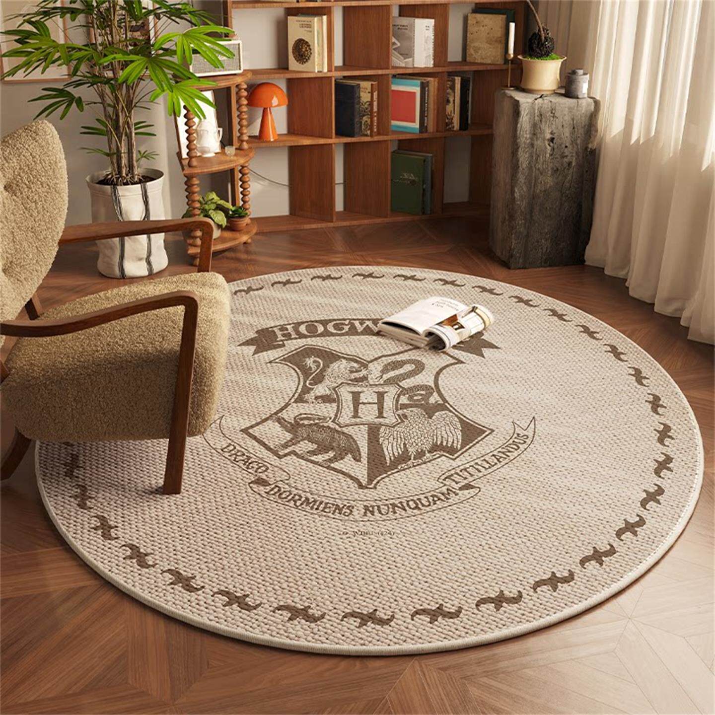侘び寂び風の円形フロアマット、ハリー・ポッター風、リビングルーム、寝室のカーペット、書斎、机、コンピューター、回転椅子、滑り止めフットマット