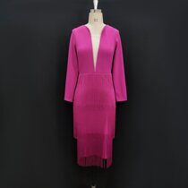 Long sleeve tassel Dress Sexy slim deep V Party Dress Evening Dress
