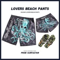Quick-dry loose mens and womens beach pants couples cartoon big pants five-point pants seaside holiday couples