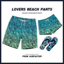 Couple beach pants mens tide card cartoon Sao Qi flower shorts five-point pants seaside holiday pants lined swimming pants summer